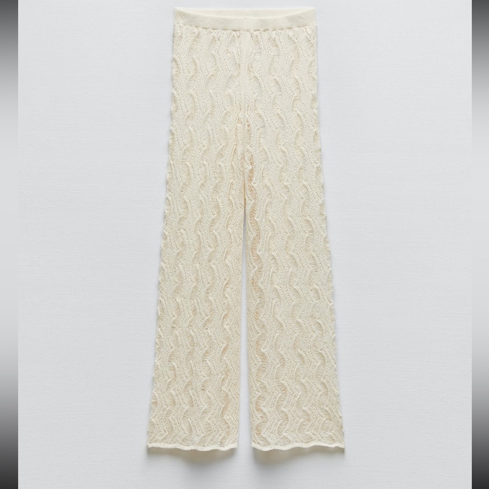 Zara crochet wide leg open knit mesh pants - Picture 6 of 10
